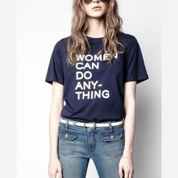Zadig and Voltaire Women Can Do Anything Tshirt Cotton Black Slim Fit Top XS NEW - Picture 1 of 11